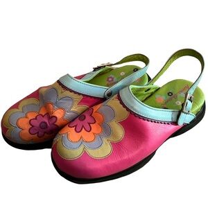 Hanna Anderson Girls Flower Clogs Leather Size 34
